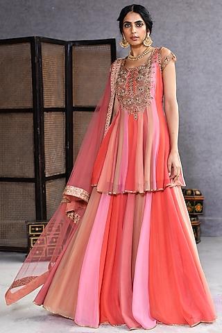 blush pink shaded georgette sharara set