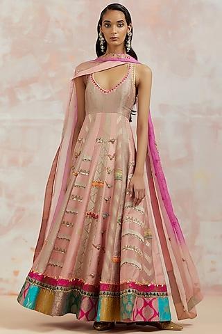 blush pink silk anarkali set