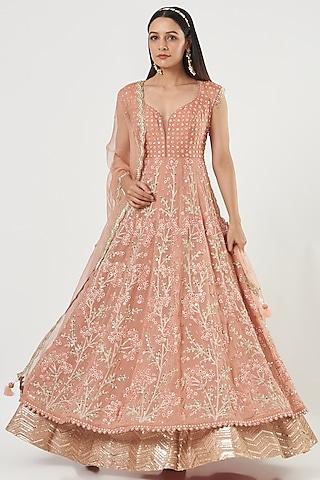 blush pink silk anarkali set