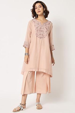 blush pink silk cotton chanderi beaded tunic set