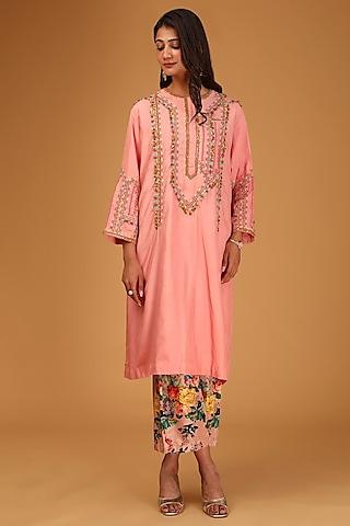blush pink silk embroidered kurta set