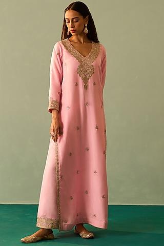 blush pink silk embroidered kurta set