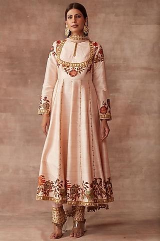 blush pink silk kalamkari printed anarkali set