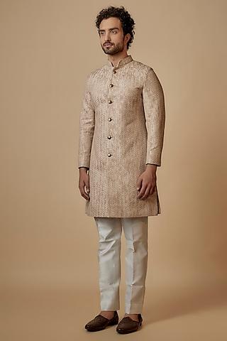 blush pink silk texture embroidered sherwani