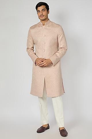 blush pink silk thread work sherwani