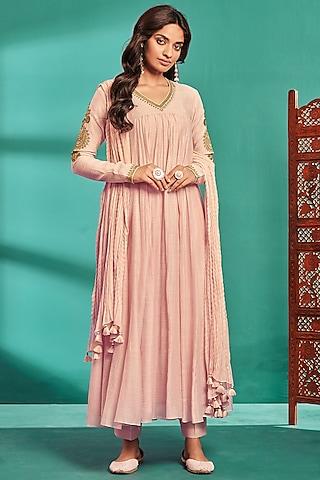 blush pink soft chanderi embroidered anarkali set