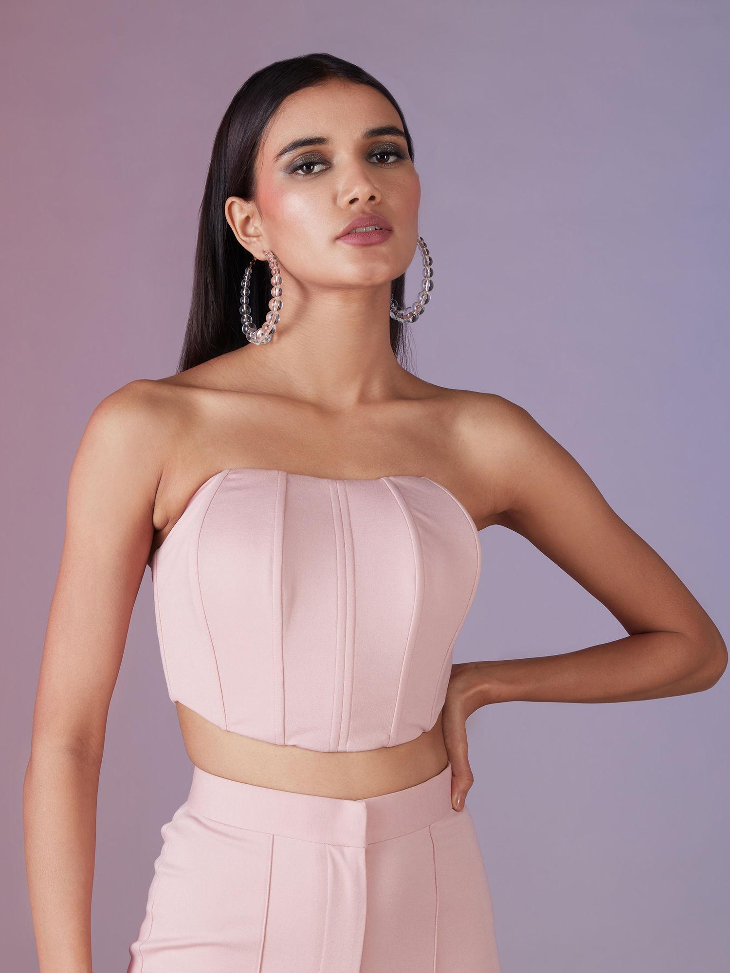 blush pink solid fitted tube corset top