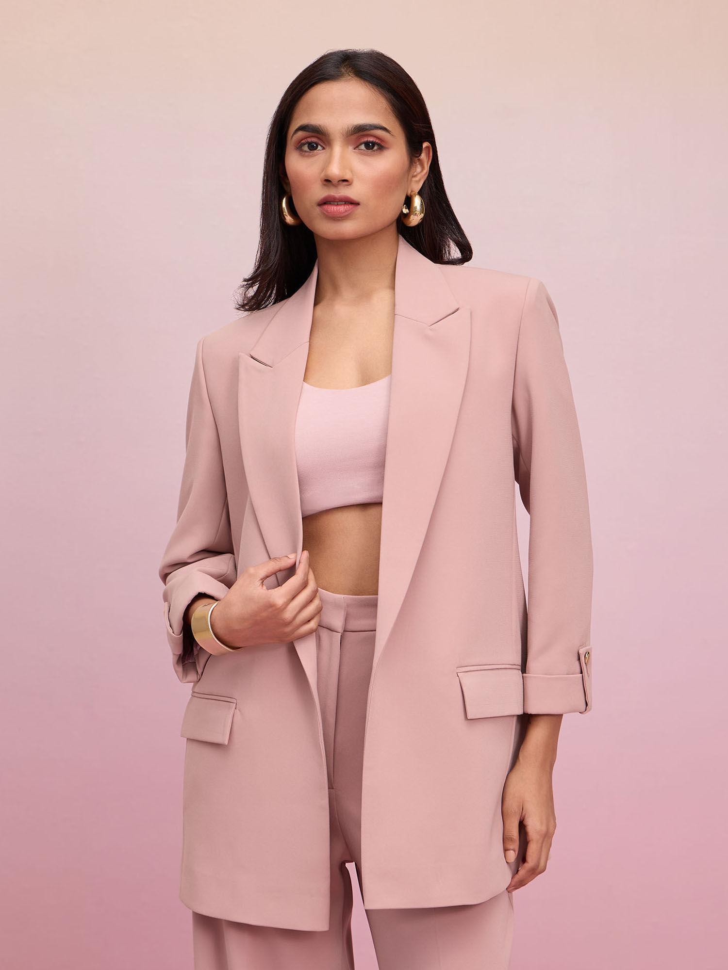 blush pink solid lapel collar blazer