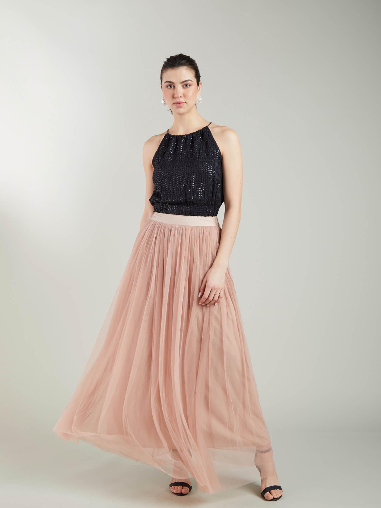 blush pink solid long skirt