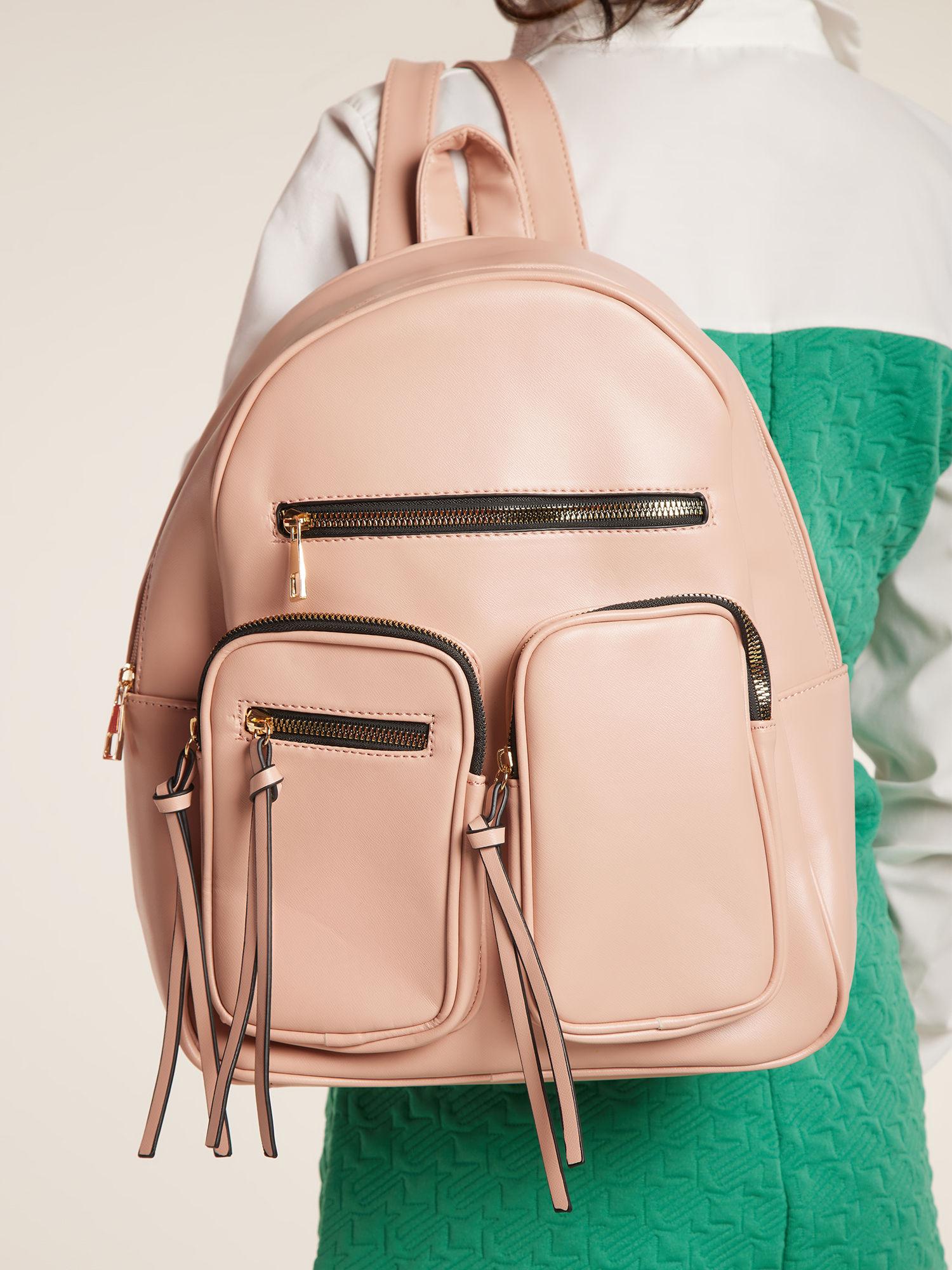 blush pink solid pocket backpack