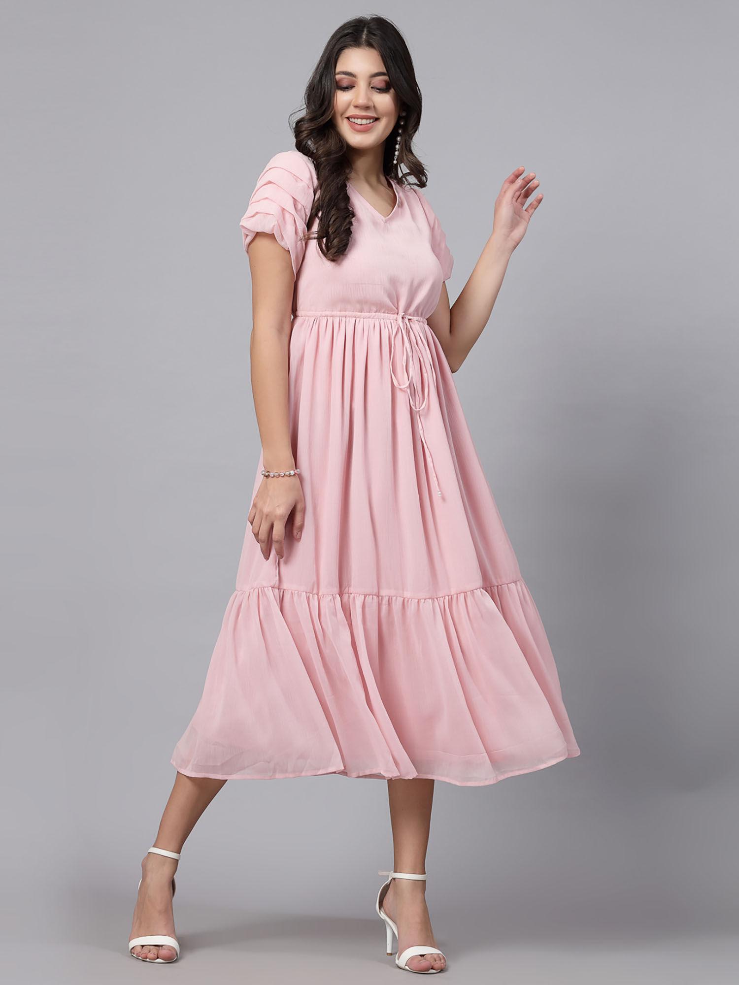 blush pink statement half sleeves midi dress