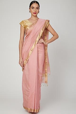 blush pink stripe printed cotton saree