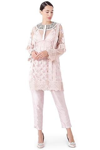 blush pink thread embroidered tunic set