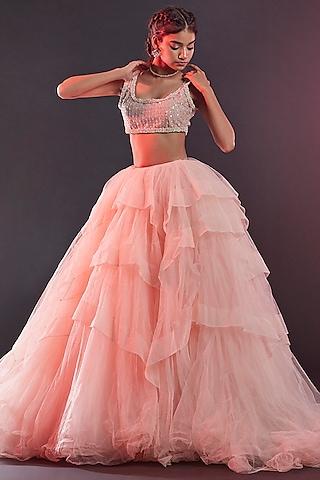 blush pink tulle lehenga