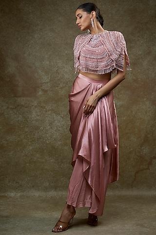 blush pink viscose embroidered cape set