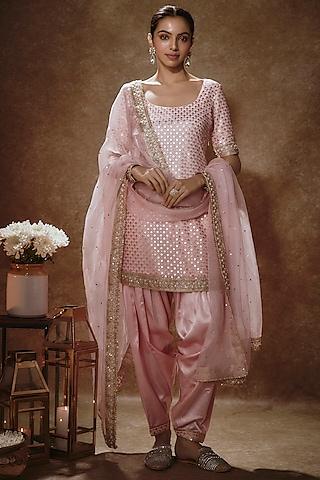 blush pink viscose georgette sequins embellished kurta set