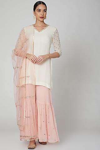 blush pink viscose georgette sharara set for girls