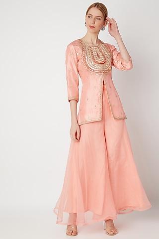 blush pink zardosi embroidered kurta with pants