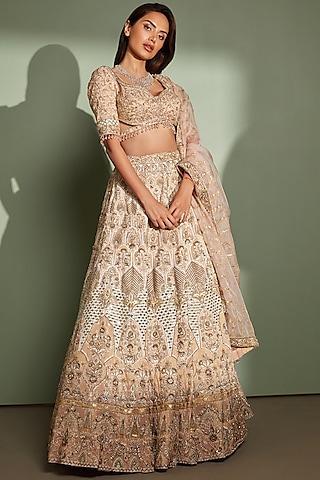 blush pink zari brocade printed & embroidered lehenga set