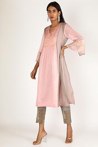 blush pink zari striped kurta set