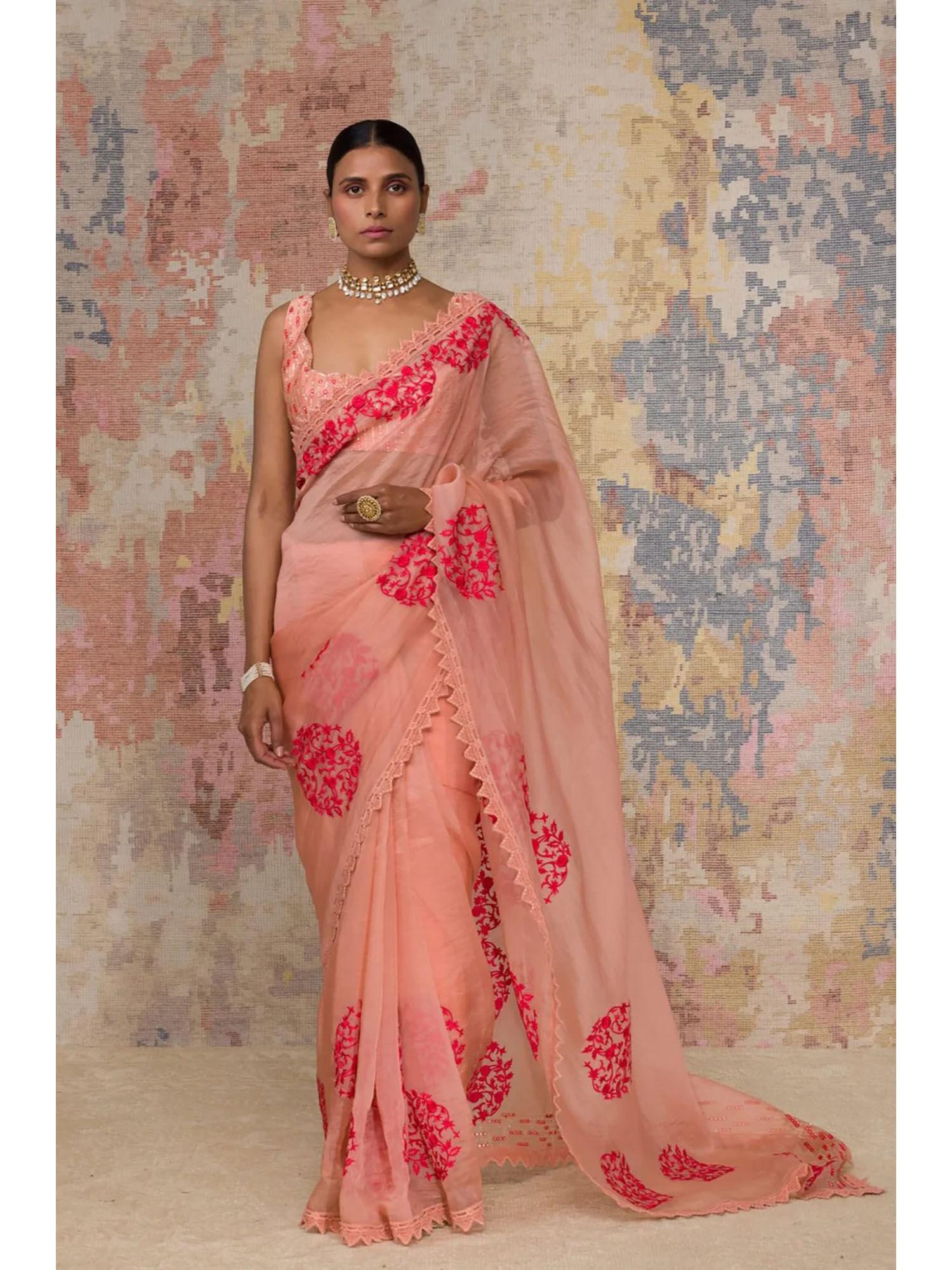 blush silk organza saree with stitched blouse (set of 2)