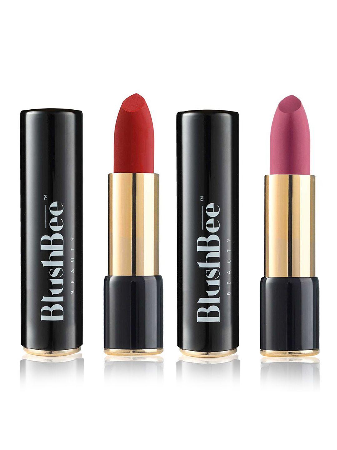 blushbee beauty set of 2 lip nourishing lipsticks - party red bb01 & mystic mauve bb04