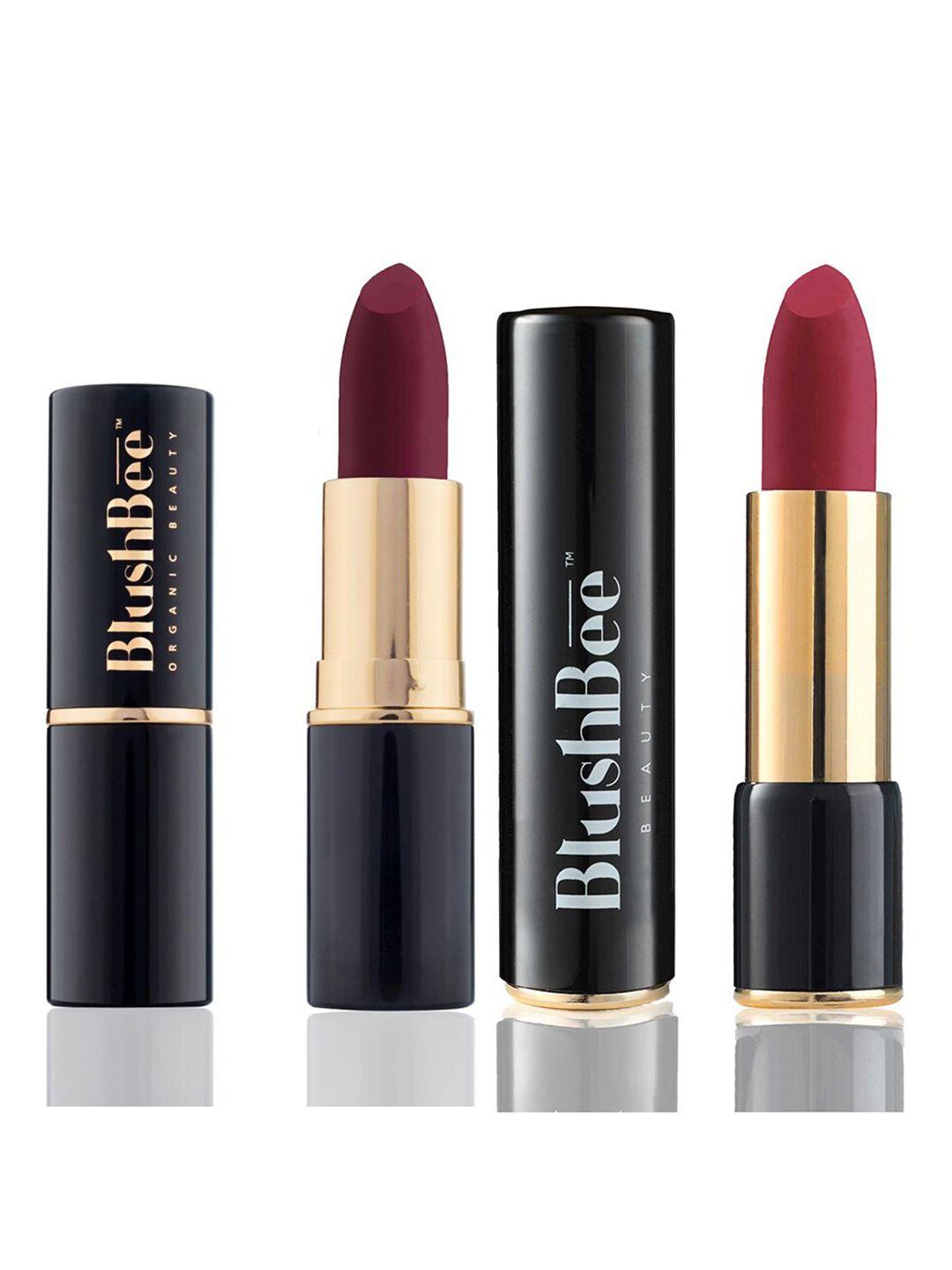 blushbee beauty set of 2 organic vegan lipstick - deep hue maroon bb02 & wine waltz bb08