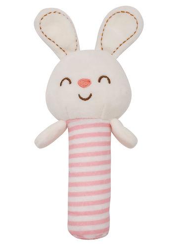 blushing bunny white and pink handheld rattle toy