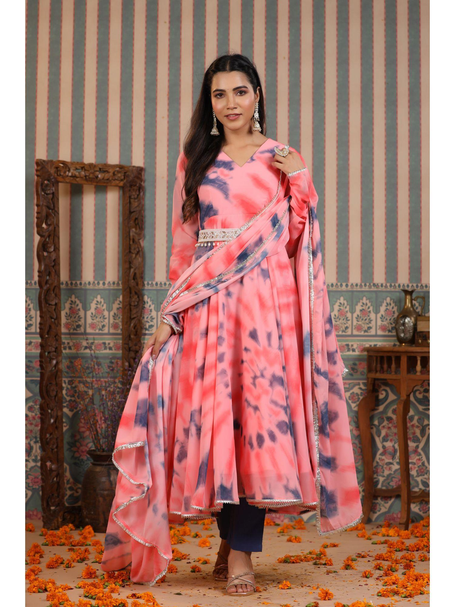 blushing peach georgette anarkali (set of 3)