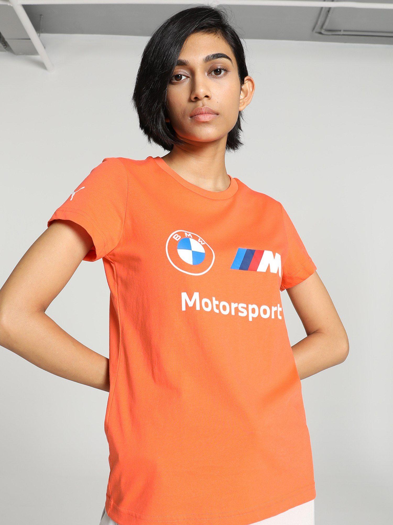 bmw mms essentials logo women orange t-shirt