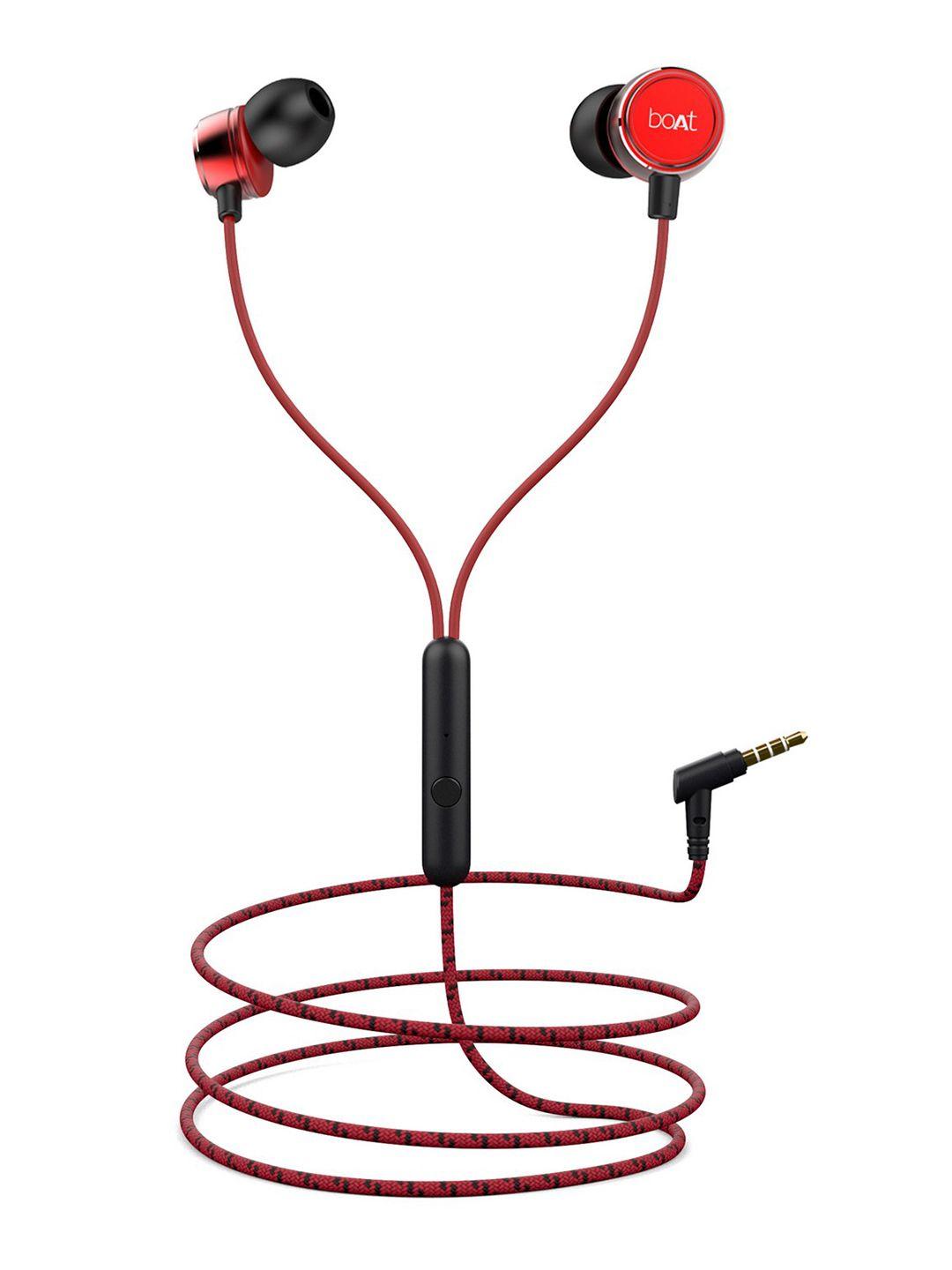 boat bassheads 172 red braided wired earphones with enhanced bass & metal finish