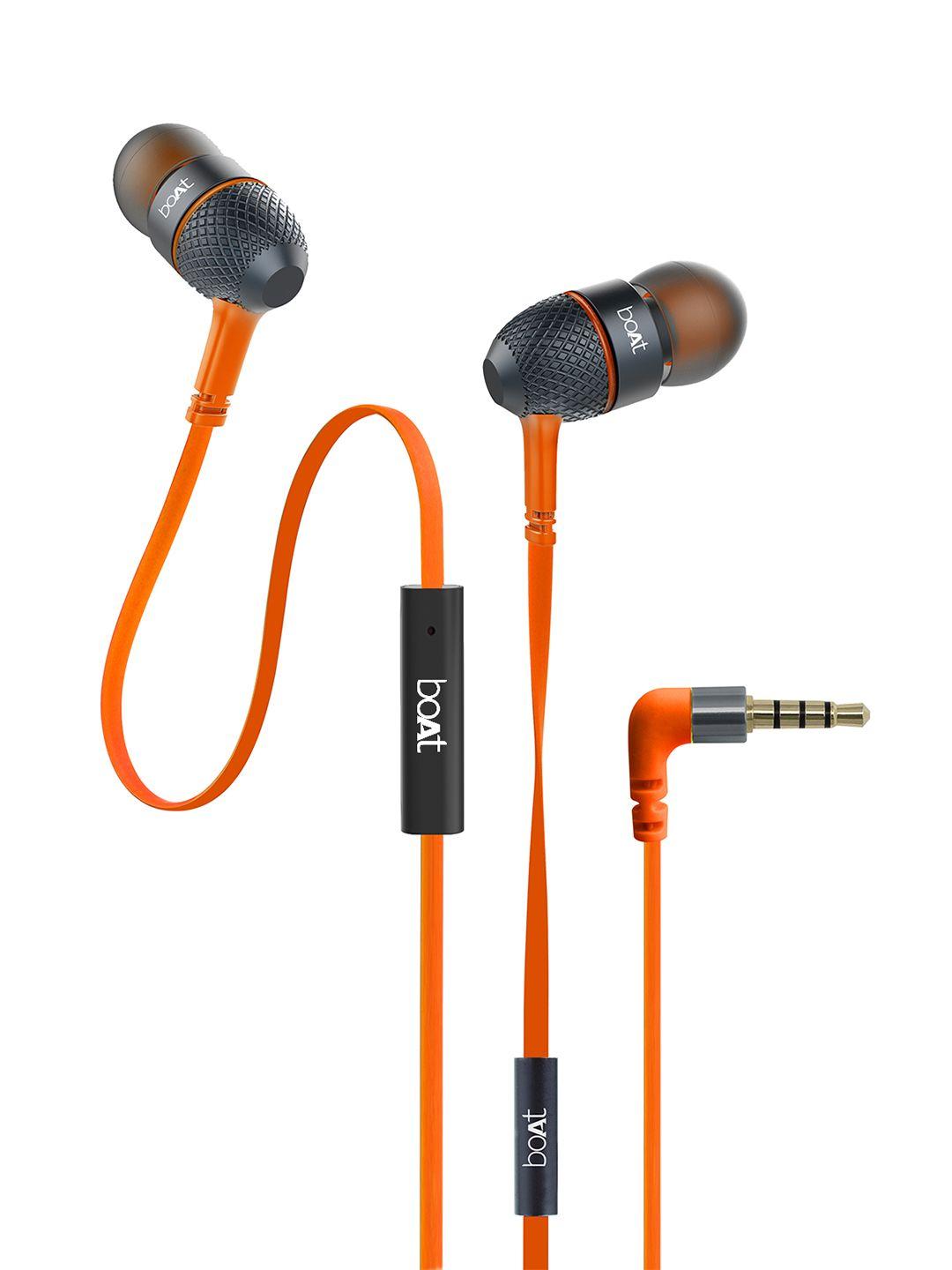 boat bassheads 220 orange tangle-free wired earphones with enhanced bass & metal finish