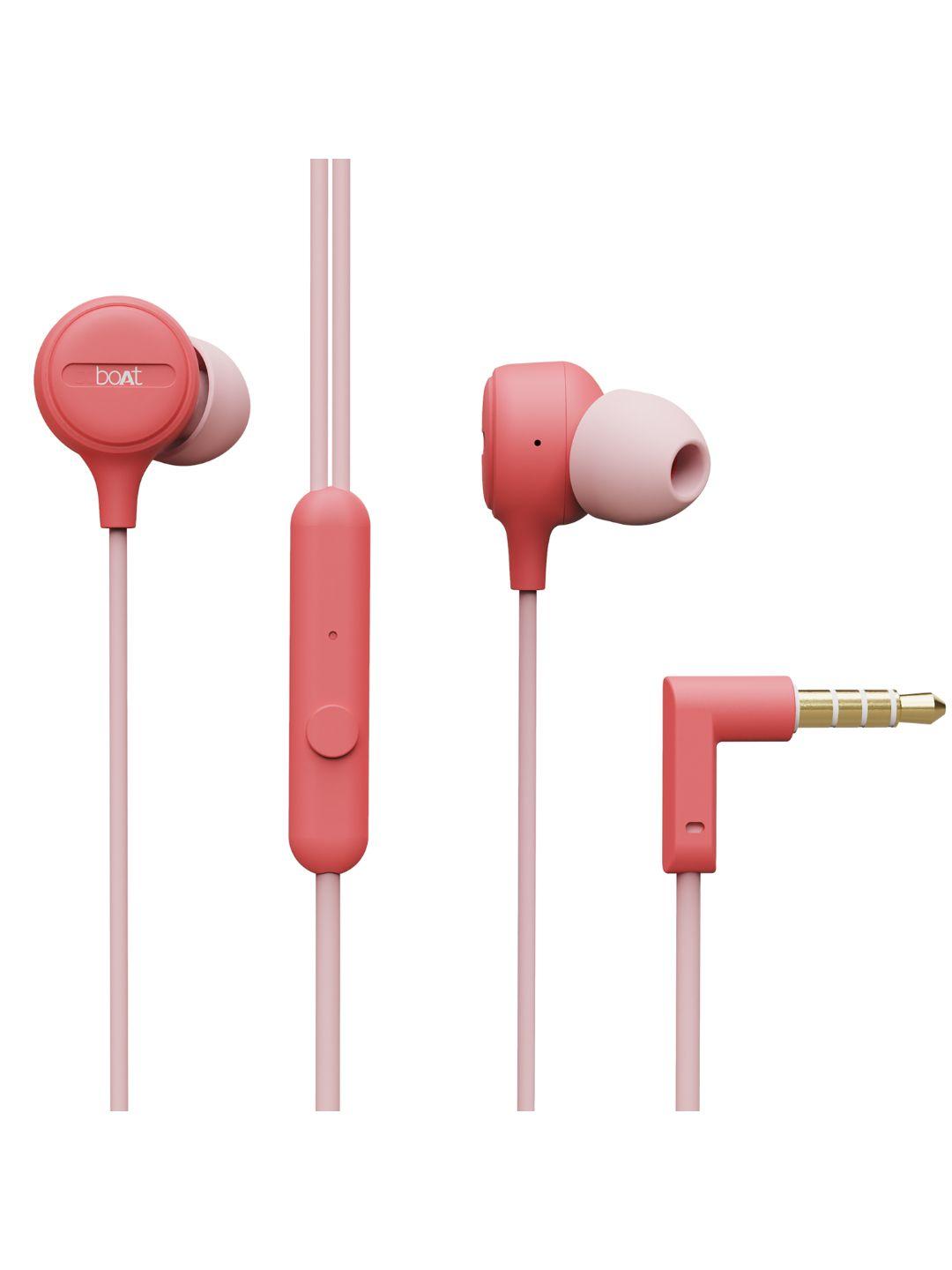 boat pink bassheads 103 m wired earphones with super extra bass & in line-mic