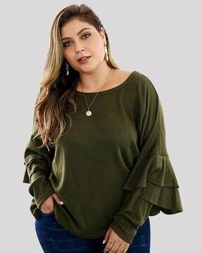 boat- neck top with ruffle sleeves