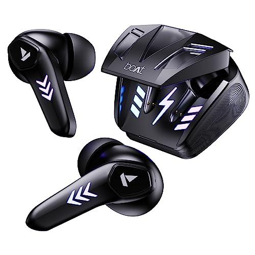 boat airdopes 190 in ear tws earbuds with beast mode(50ms) for gaming, 40h playtime, breathing leds, quad mics enx tech, asap charge & btv5.3(black sabre)