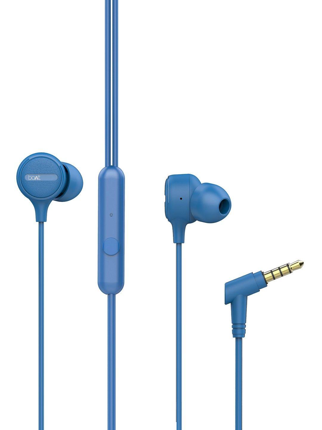 boat bassheads 103 blue wired earphones with enhanced bass integrated controls & mic