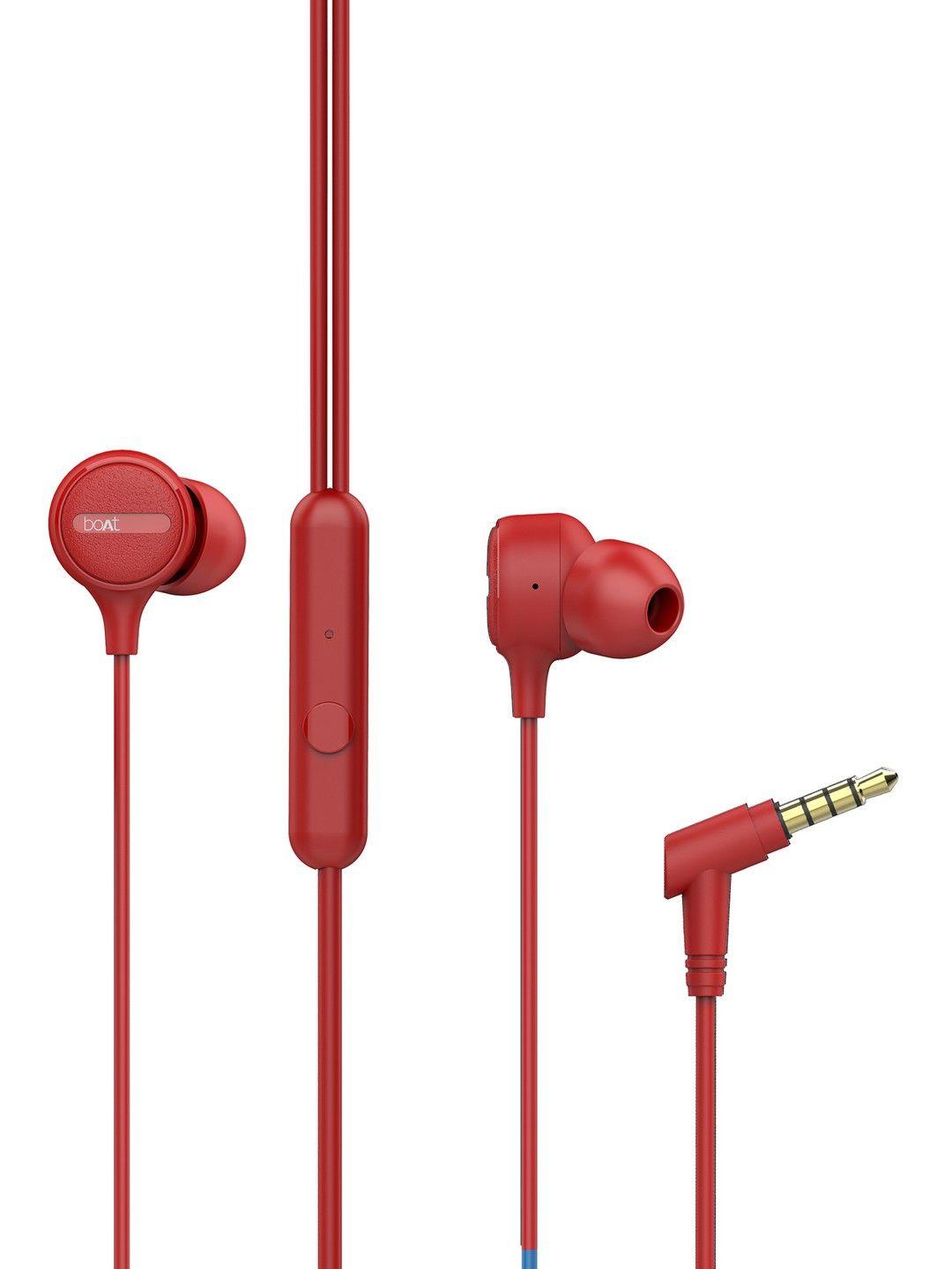 boat bassheads 103 red wired earphones with super extra bass integrated controls & mic