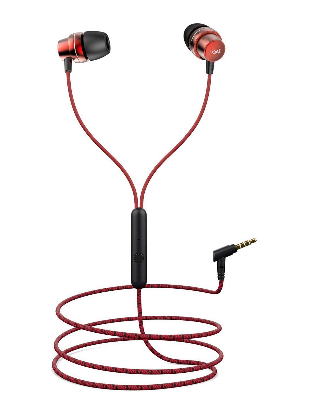 boat bassheads 182 red braided wired earphones with enhanced bass & metallic finish