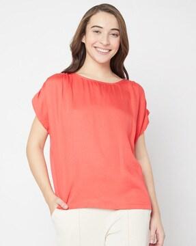 boat-neck  t-shirt with elasticated sleeve