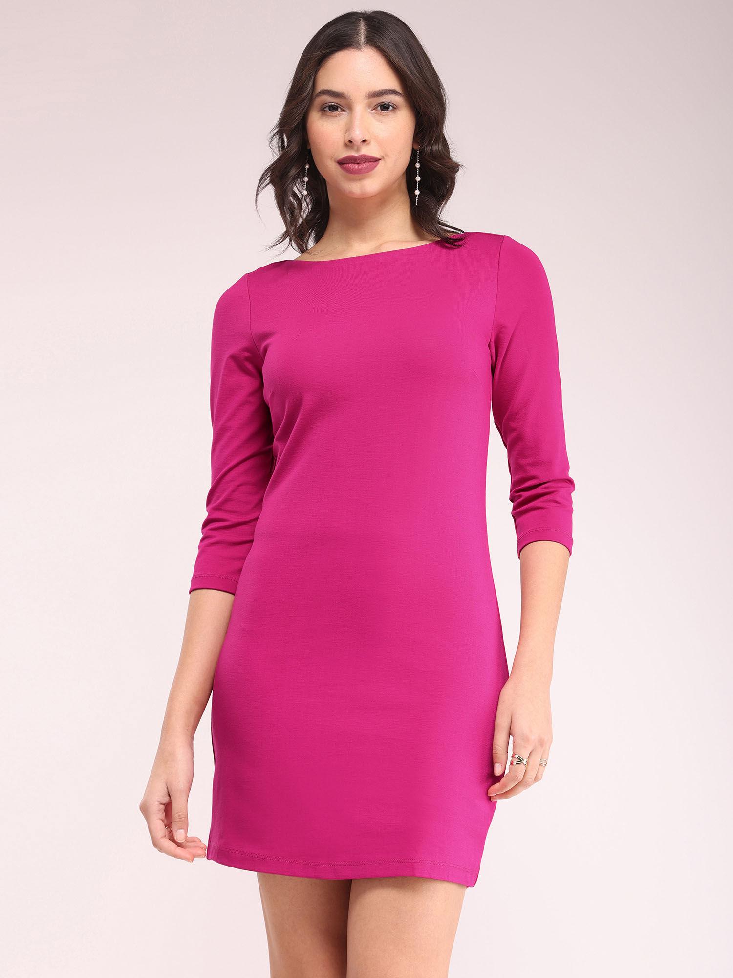 boat neck bodycon dress - fuchsia pink