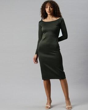 boat-neck bodycon dress