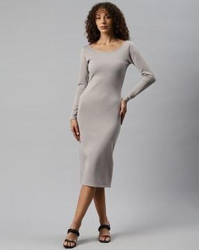 boat-neck bodycon dress