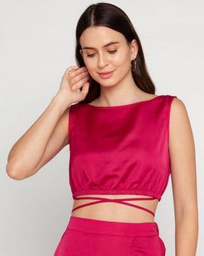 boat-neck crop top with back tie-up