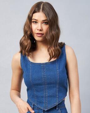 boat-neck denim top