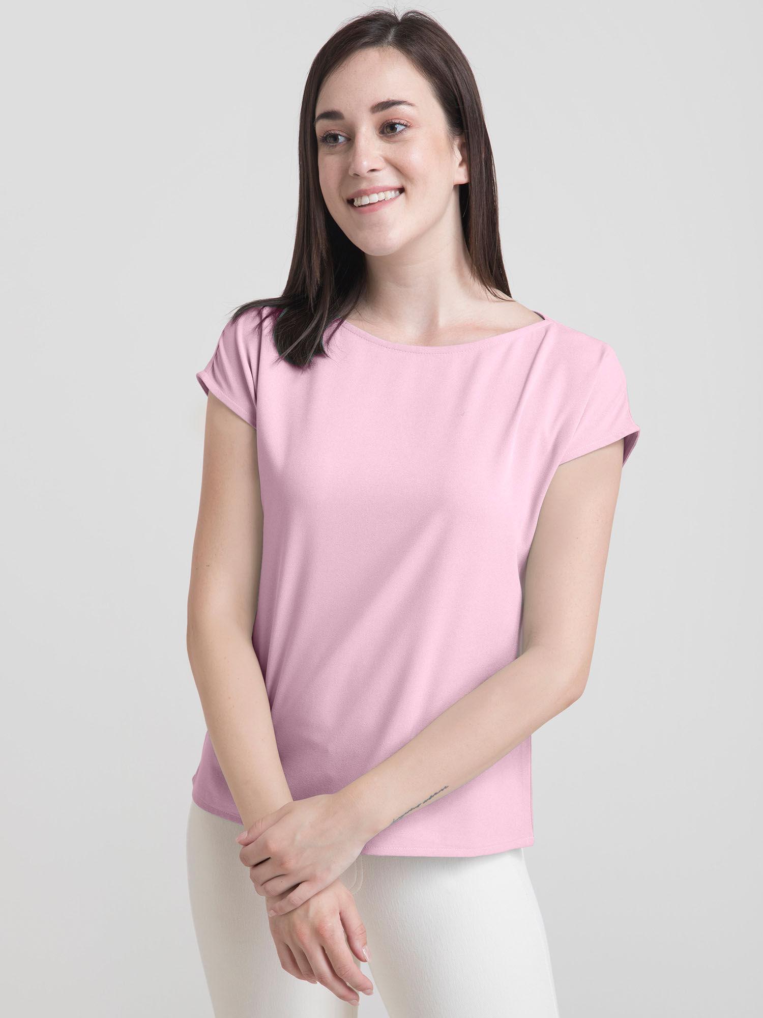 boat neck drop shoulder top - baby pink