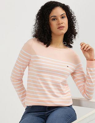 boat neck horizontal stripe sweater