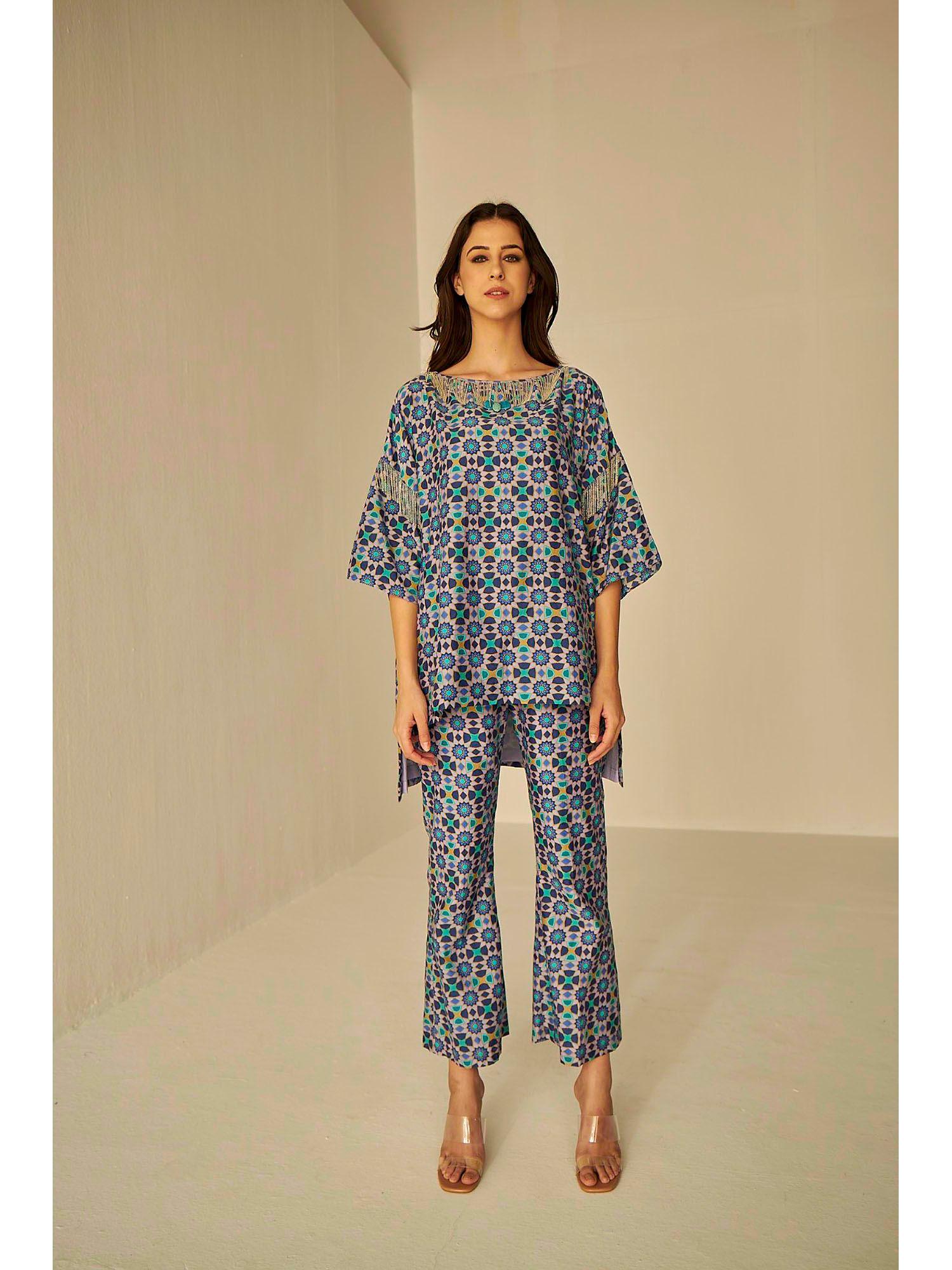 boat neck kokand printed top and pants set (set of 2)