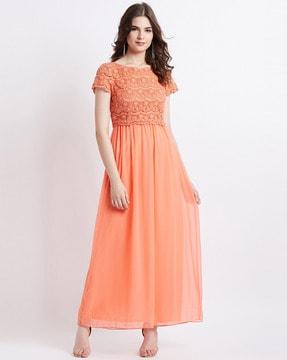 boat neck lace gown