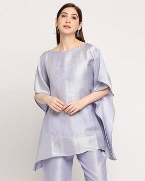 boat-neck machine weave brocade short kaftan top