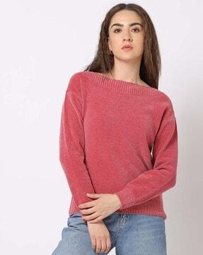boat-neck relaxed fit pullover